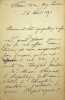 Lettre autographe signée à Emile Bergerat. Albert Regnard (1836-1903), communard, médecin, écrivain.