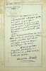 Lettre autographe signée. Alexandre Bourson dit Zévaès (1873-1953), écrivain, avocat, homme politique. 