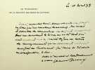 Lettre autographe signée. Jean Vignaud (1875-1962), écrivain, président de la Société des Gens de Lettres.