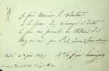 Lettre autographe signée. Adolphe de Ségur-Lamoignon (1800-1876), homme politique, pair de France.