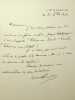 Lettre autographe signée. Marcelle Lender (1861-1926), actrice, chanteuse, immortalisée à plusieurs reprises par Henri de Toulouse-Lautrec. 