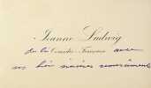 Carte autographe. Jeanne Ludwig (1867-1898), actrice, sociétaire de la Comédie-Française. 