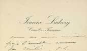 Carte autographe signée. Jeanne Ludwig (1867-1898), actrice, sociétaire de la Comédie-Française. 