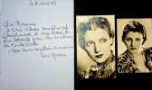 Lettre autographe signée. Véra Korène (1901-1996), actrice française d'origine russe. 