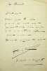 Lettre autographe signée. Henry Krauss (1866-1935), acteur, réalisateur. 