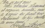 Lettre autographe signée. Cécile Sorel (1873-1966), comédienne, sociétaire de la Comédie-Française.
