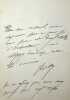Lettre autographe signée. Julie Bernat dite Mademoiselle Judith (1827-1912), actrice, sociétaire de la Comédie-Française. 