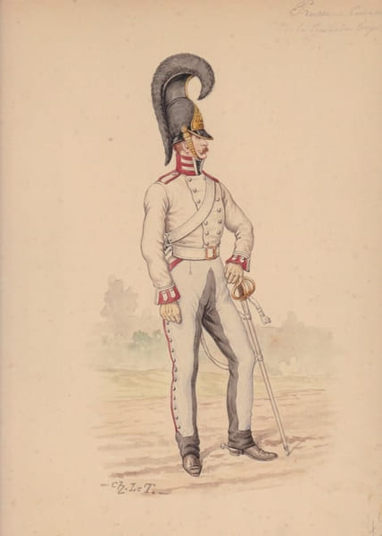 Aquarelle originale titr&eacute;e : Prusse - Cuirassier de la Garde du Corps (1812). [Napol&eacute;on, Empire, Uniforme, Prusse] Charles Le Tourneur (ou ...