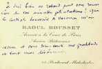 Carte autographe. Raoul Rousset (1855-1938), avocat au barreau de Paris, bâtonnier de 1907 à 1909. 