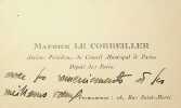 Carte autographe. [Jean] Maurice Le Corbeiller (1859-1936), homme politique, député. 