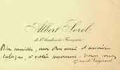 Carte autographe signée. Albert Sorel (1842-1906), historien, membre de l'Académie française. 