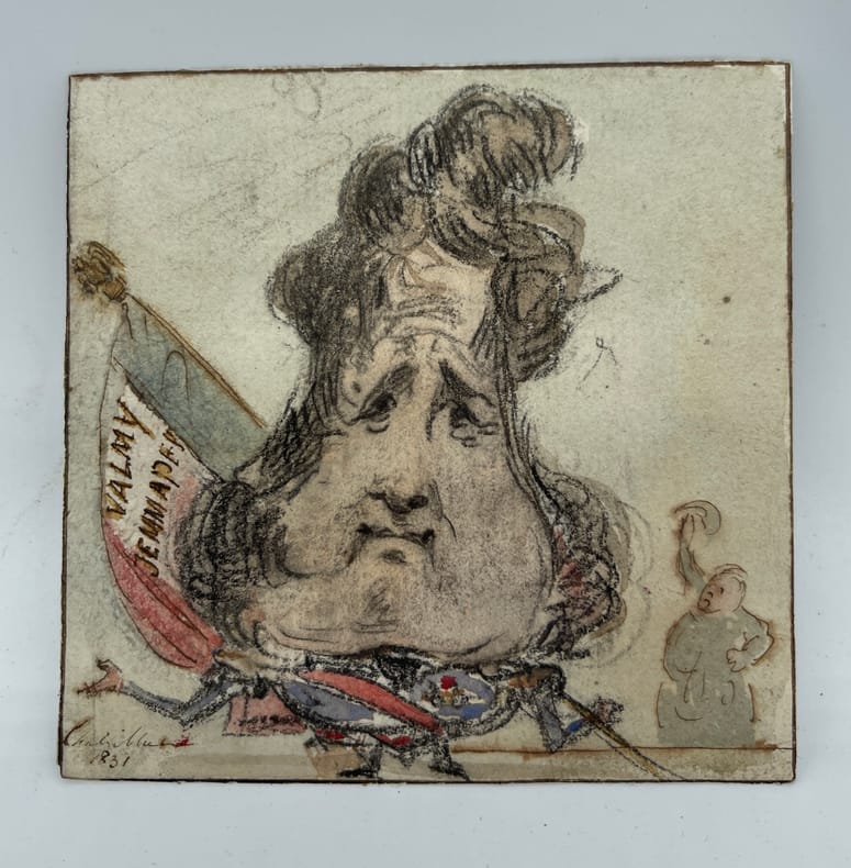 Dessin original - caricature du roi Louis Philippe. Charles Chabrillac (1804-1879), peintre. 