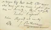 Carte autographe. Victor Capoul (1839-1924), t&eacute;nor, acteur. 