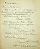 Lettre autographe signée à Emmanuel Gonzalès. Alfred Asseline (1823-1891), poète, écrivain, journaliste, cousin-germain d'Adèle Foucher. 