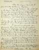 Lettre autographe signée à Emmanuel Gonzalès. Alfred Asseline (1823-1891), poète, écrivain, journaliste, cousin-germain d'Adèle Foucher. 