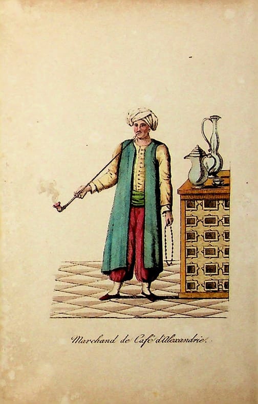 [Gravure tirée de] Breton de la Martinière, Marchand de café d'Alexandrie [gravure tirée de L'Égypte et la Syrie, ou moeurs, usages, costumes et ...