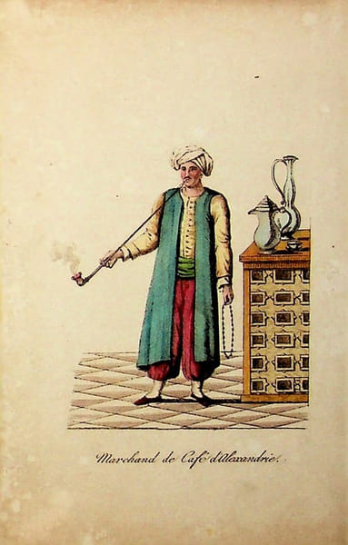 [Gravure tir&eacute;e de] Breton de la Martini&egrave;re, Marchand de caf&eacute; d'Alexandrie [gravure tir&eacute;e de L'&Eacute;gypte et la Syrie, ou moeurs, usages, costumes et ...