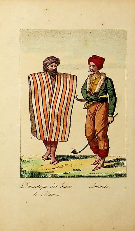 [Gravure tirée de] Breton de la Martinière, Domestique des bains de Damas & Arnaut [gravure tirée de L'Égypte et la Syrie, ou moeurs, usages, costumes ...