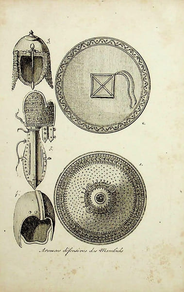 [Gravure tir&eacute;e de] Breton de la Martini&egrave;re, Armures d&eacute;fensives des Mamlouks [gravure tir&eacute;e de L'&Eacute;gypte et la Syrie, ou moeurs, usages, costumes et ...
