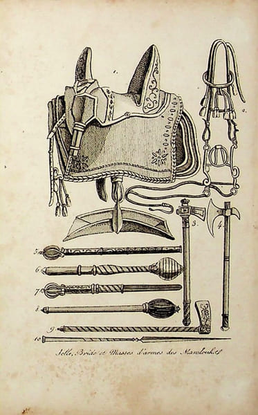 [Gravure tir&eacute;e de] Breton de la Martini&egrave;re, Selle, bride et masses d'armes des Mamlouks [gravure tir&eacute;e de L'&Eacute;gypte et la Syrie, ou moeurs, usages, ...