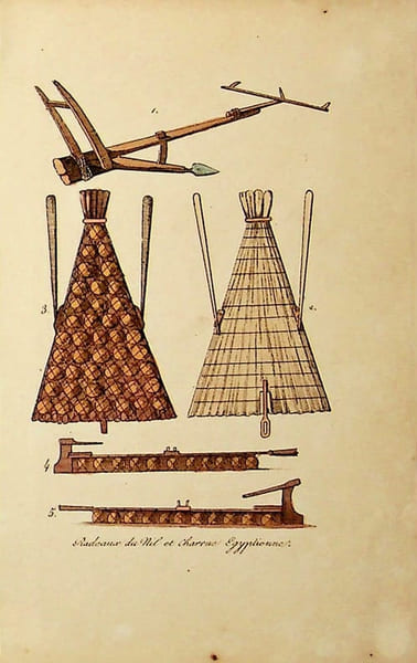 [Gravure tir&eacute;e de] Breton de la Martini&egrave;re, Radeaux du Nil et Charrue Egyptienne [gravure tir&eacute;e de L'&Eacute;gypte et la Syrie, ou moeurs, usages, costumes ...