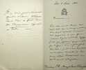 Lettre autographe sign&eacute;e. Adolphe Sellenick (1826-1893), compositeur, chef d'orchestre notamment de la Musique de la Garde r&eacute;publicaine. 