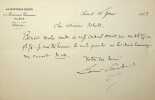 Lettre autographe sign&eacute;e &agrave; Aur&eacute;lien Scholl. Louis Pauliat (1847-1915), homme politique. 