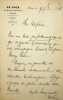 Lettre autographe sign&eacute;e &agrave; Aur&eacute;lien Scholl. Alexandre V&uuml;hrer (1817-1886), journaliste, homme de presse, &eacute;conomiste. 