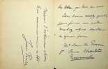 Lettre autographe sign&eacute;e. Jean P&eacute;rier (1869-1954), acteur et chanteur, premier interpr&egrave;te de Pell&eacute;as dans l'oeuvre de Debussy.