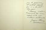 Lettre autographe signée. Georges François Chervelle dit Jacques Ferny (1863-1936), poète, écrivain, chansonnier. 