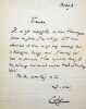 Lettre autographe sign&eacute;e. Romain Coolus (1868-1952), &eacute;crivain, sc&eacute;nariste. 