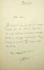 Lettre autographe sign&eacute;e. Romain Coolus (1868-1952), &eacute;crivain, sc&eacute;nariste. 