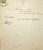 Lettre autographe signée à Charles Clerc. Jean Rameau (1858-1942), poète, romancier, membre des Hydropathes.