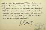 Lettre autographe sign&eacute;e. Edouard Estauni&eacute; (1862-1942), &eacute;crivain, ing&eacute;nieur, membre de l'Acad&eacute;mie fran&ccedil;aise.