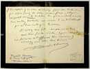 Lettre autographe sign&eacute;e &agrave; Jules Bois. Fernand Hauser (1869-1941), po&egrave;te, journaliste. 