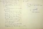 Lettre autographe sign&eacute;e. Jean Ajalbert (1863-1947), &eacute;crivain, membre de l'Acad&eacute;mie Goncourt.