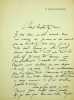 Lettre autographe sign&eacute;e &agrave; Paul Hervieu. Jean Rameau (1858-1942), po&egrave;te, romancier, membre des Hydropathes.