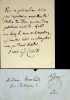 Lettre autographe sign&eacute;e &agrave; Hortense Howland. Victor Cousin (1792-1867), philosophe, homme politique, membre de l'Acad&eacute;mie fran&ccedil;aise. 