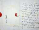 Lettre autographe sign&eacute;e &agrave; Hortense Howland. Victor Cousin (1792-1867), philosophe, homme politique, membre de l'Acad&eacute;mie fran&ccedil;aise. 
