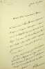 Lettre autographe sign&eacute;e. Fran&ccedil;ois Barri&egrave;re (1786-1868), journaliste. 