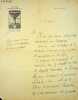 Lettre autographe sign&eacute;e &agrave; Charles Martyne. Adolphe van Bever (1871-1927), po&egrave;te, &eacute;crivain, bibliographie. 