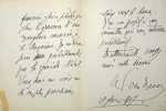 Lettre autographe sign&eacute;e &agrave; Fernand Fleuret. Adolphe van Bever (1871-1927), po&egrave;te, &eacute;crivain, bibliographie. 