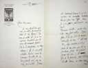 Lettre autographe sign&eacute;e &agrave; Fernand Fleuret. Adolphe van Bever (1871-1927), po&egrave;te, &eacute;crivain, bibliographie. 