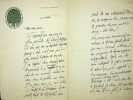 Lettre autographe sign&eacute;e &agrave; Fernand Fleuret. Adolphe van Bever (1871-1927), po&egrave;te, &eacute;crivain, bibliographie. 