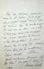 Lettre autographe sign&eacute;e. Philar&egrave;te Chasles (1798-1873), &eacute;crivain.