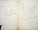 Lettre autographe sign&eacute;e. Philar&egrave;te Chasles (1798-1873), &eacute;crivain.