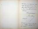 Lettre autographe sign&eacute;e au po&egrave;te Armand Renaud. Jules Claretie (1840-1913), &eacute;crivain, administrateur g&eacute;n&eacute;ral de la Com&eacute;die-Fran&ccedil;aise.