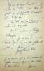 Lettre autographe sign&eacute;e &agrave; Robert Houdelot. Guy-Charles Cros (1879-1956), po&egrave;te.