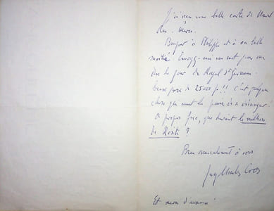 Lettre autographe signée à Robert Houdelot
