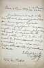 Lettre autographe sign&eacute;e &agrave; Augsta Holm&egrave;s. Pierre Laffitte (1823-1903), philosophe, positiviste, successeur d'Auguste Comte, professeur au Coll&egrave;ge de ...